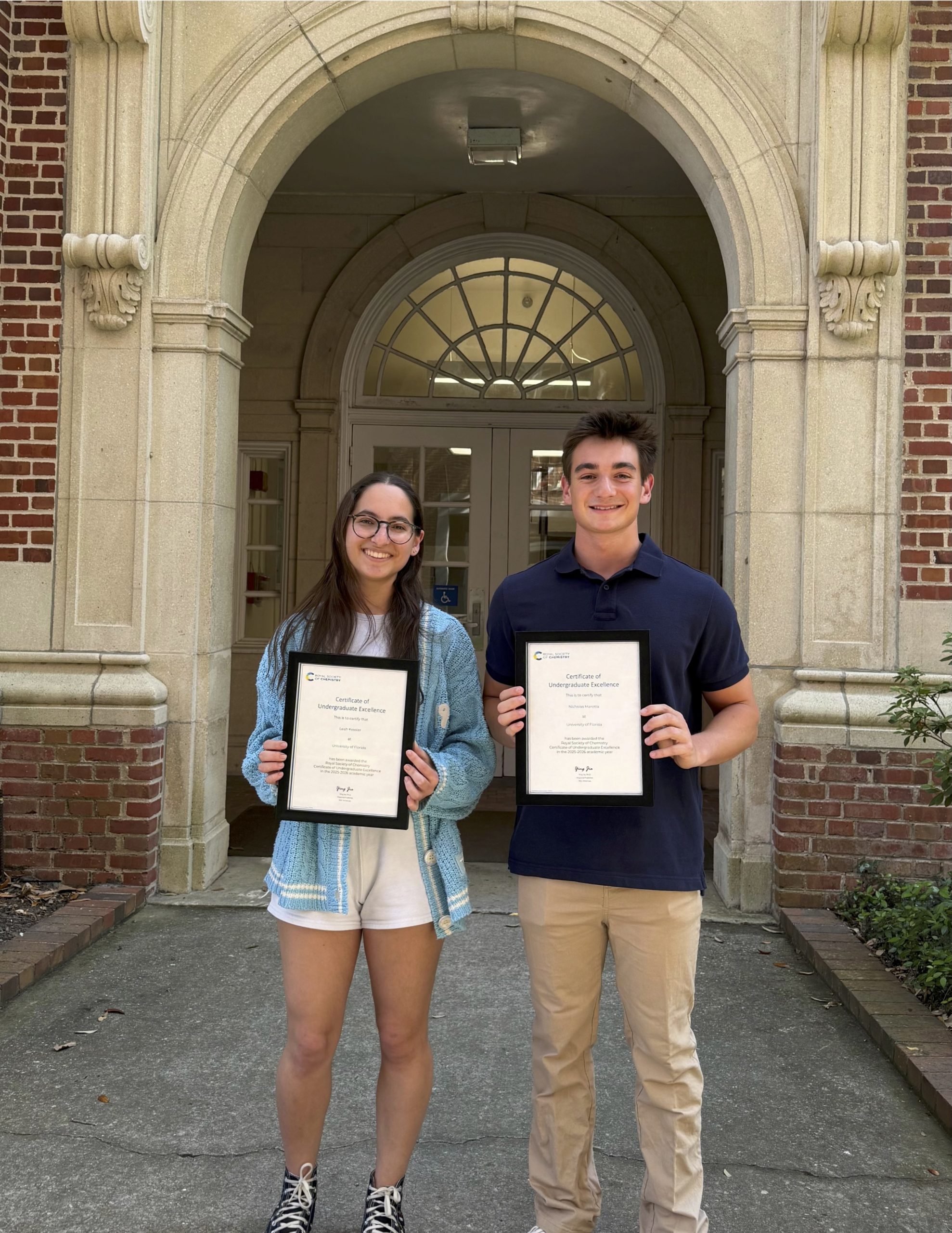 Two UF Undergrads Receive RSC Certificate of Undergraduate Excellence Awards