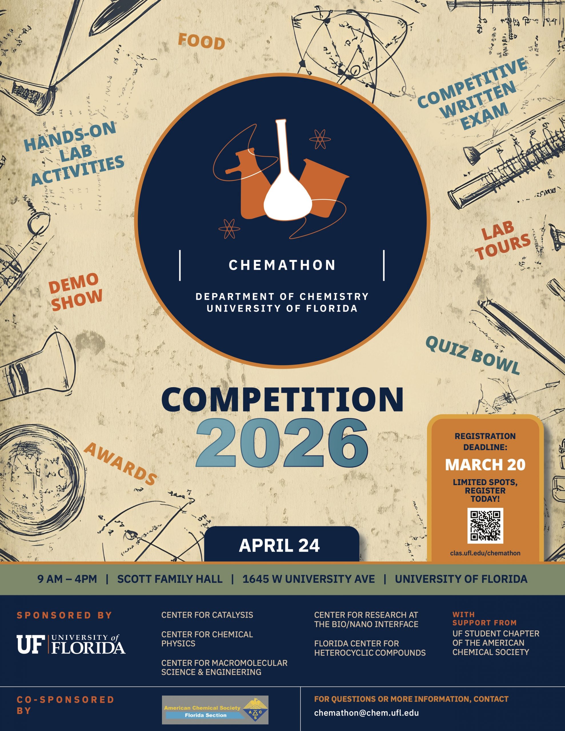Descriptive flyer for Chemathon 2026. All content on this flyer is found on the website.